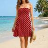 Women Sleeveless Strapless Tube Dress Polka Dot Print Casual Summer Mini Dress Elastic Smocked Bodice Flared Skirt
