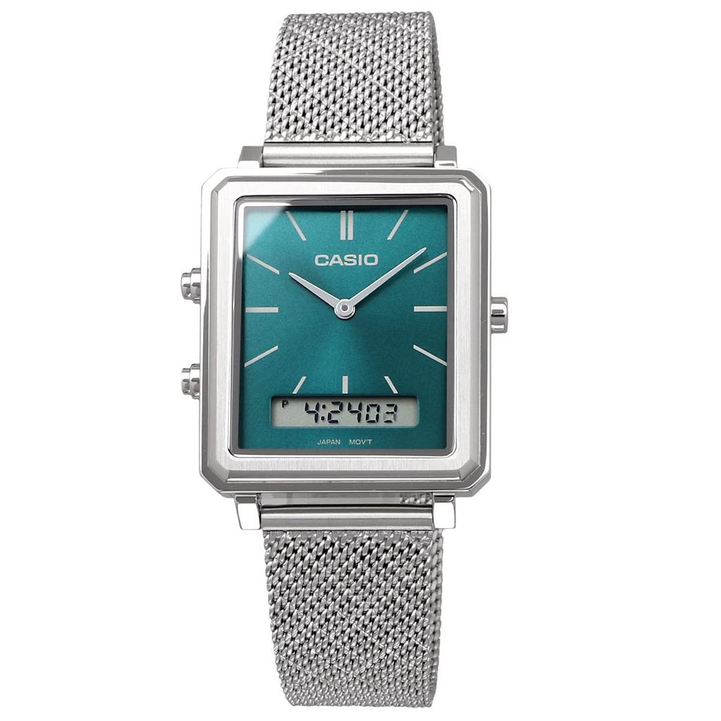 Casio Standard Rectangular Face Watch Stainless Steel Mesh Band Blue Green Overseas Model [Casio] Ana-Digi Men's MTP-B205M-3E [Item]
