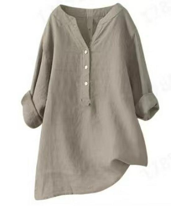 Europäisches und amerikanisches Damen-Top aus Baumwolle und Leinen, locker geschnitten, einfarbig, Modell 2021