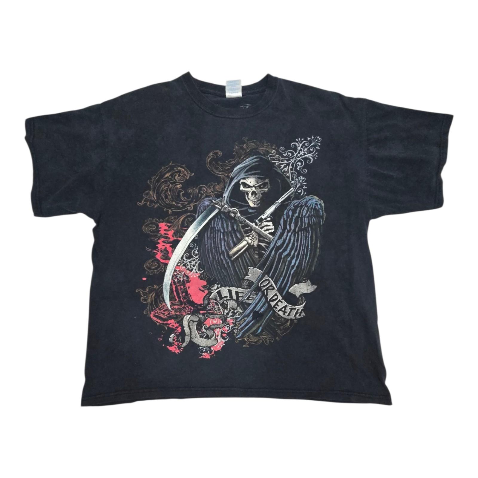 Vintage Y2K Grim Reaper Graphic Men s XL Distressed Shirt Cyber Goth Grunge Unisex T-Shirt M
