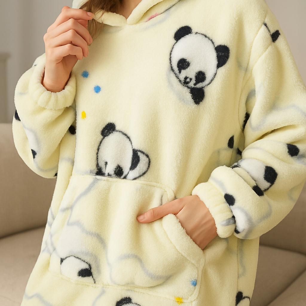 Kocobluza Urocza Panda Oversize Ciepła Bluza Koc Kocyk Z Kapturem Zimowa