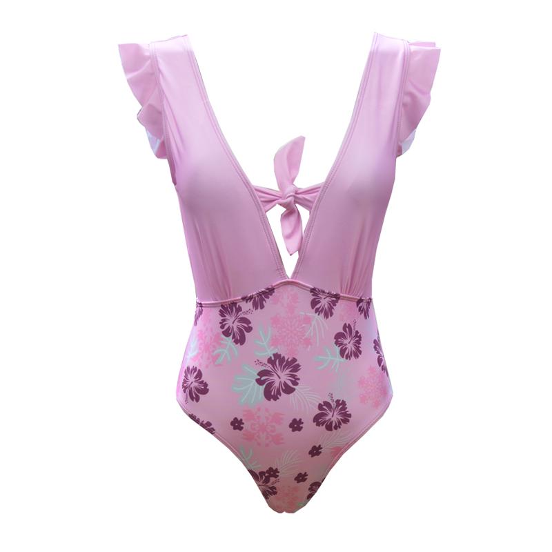 Wzburzyć Bikini Jednoczęściowy strój kąpielowy Kobiety Stroje kąpielowe Backless V-Neck Monokini Print Kostium kąpielowy