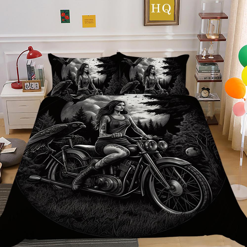 Beauty Skull Printed Bedspreads King Size Microfiber Bed Set Cover Teen Cool Design Comforter Cover Set