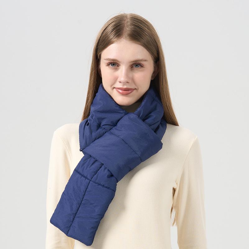 Autumn and Winter Portable Warm Scarf for Women Outdoor Cold Proof Scarf for Men Korean Style Windproof Neck Protection Solid Color Down Scarf