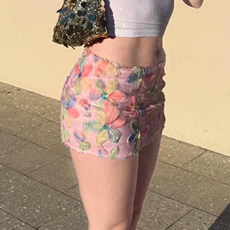 Spicy Girl Summer Floral Low-Waist Hip-Hugging Mini Skirt