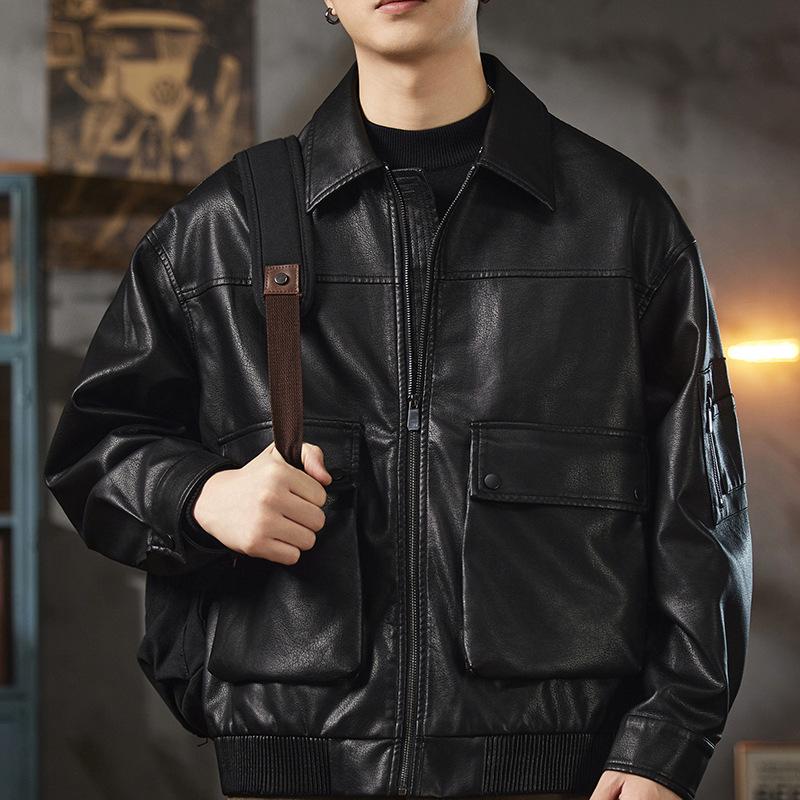 Men's High-End Retro PU Leather Motorcycle Jacket - Autumn Cool, Loose Lapel Coat