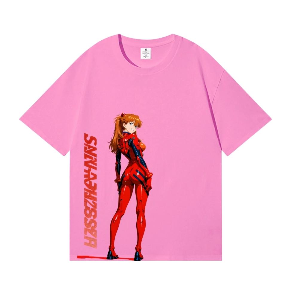 Evangelion Asuka Shikinami Eyepatch Heavyweight Cotton T-Shirt Men Women Drip Summer New Tee Loose Casual Oversized Streetwear Fashion Short Sleeve