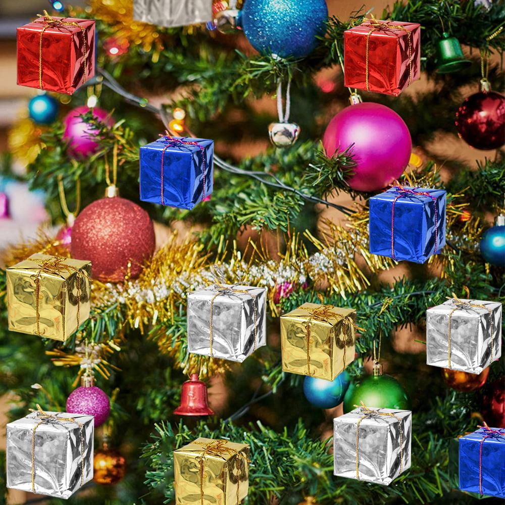 60/6Pcs Christmas Mini Ornaments Foam Gift Boxes Xmas Tree Hanging Pendants New Year Gifts For Xmas Party Decorations Supplies