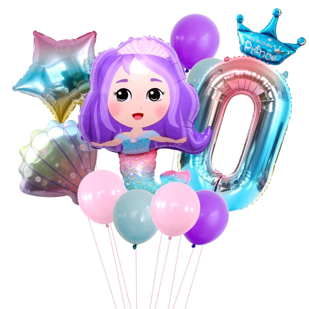 

Theme Crown Princess Aluminum Film Balloon Set Children S Birthday Party Balloon Decoration Arrangement Purple Mermaid Set 0