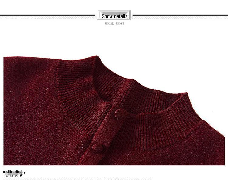 Stylish Fleece-Lined Winter Sweater for Middle-Aged and Elderly Women - Half-High Collar Base Layer