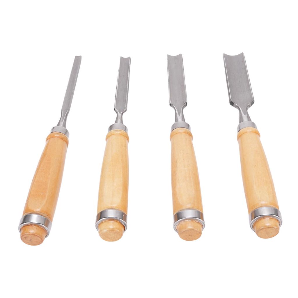 4 STÜCK Halbrundmeißel-Set Professioneller Stahlmeißel mit Holzgriff Holzbearbeitungs- Schnitzmeißel