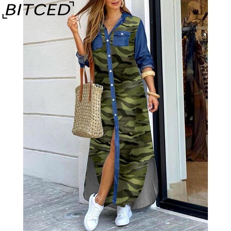 BITCED Women's Spring/Autumn Fashion: Sensual Single-Breasted Button-Down Shirt Dress Loose-Fitting Polo Neck Dress
