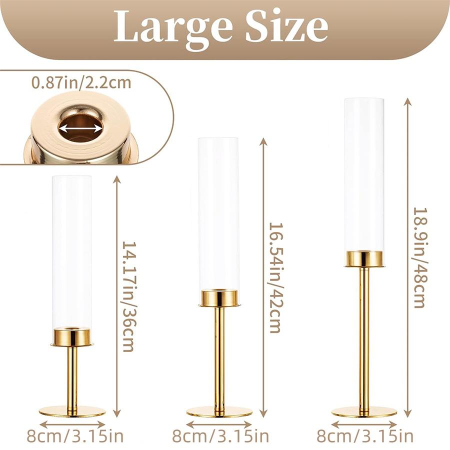 

Элегантный набор из 3-х подсвечников из металла и стекла для украшения свадеб, вечеринок и романтических ужинов (свечи не включены)