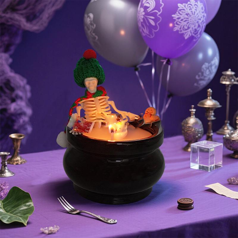 Halloween Skeleton Candle Halloween Decorations Ornament Gothic Cauldron Bathing Skull Candle With Hat Scarf Home Decor Gift