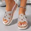 Fashion Plus Size Fashion Crystal Platform Slippers Women Summer Rivet Decor Thick Sole Sandals Woman Lightweight Non Slip Wedge Slides