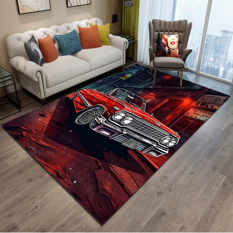 Old School Muscle Car Pattern Cool Area Rug Carpet for Living Room Anti-slip Rug Camping Picnic Mat Yoga Mat Kid Bedroom Decor