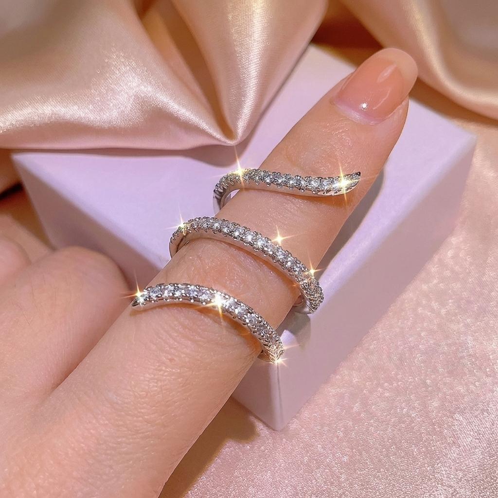 Trendy Exquisite Spiral Wrap Ring for Women Multilayer Sparkly Crystal Zircon Finger Ring Summer Festival Boho Statement Jewelry
