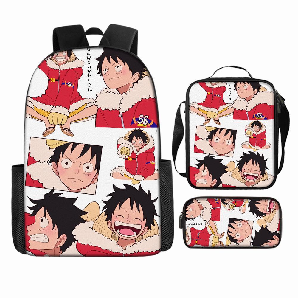 Anime Rucksack Set One Piece Naruto Schultasche für Jungen Schüler Laptop Rucksack Umhängetasche Federmäppchen 3-teilig Große Kapazität Wasserdicht