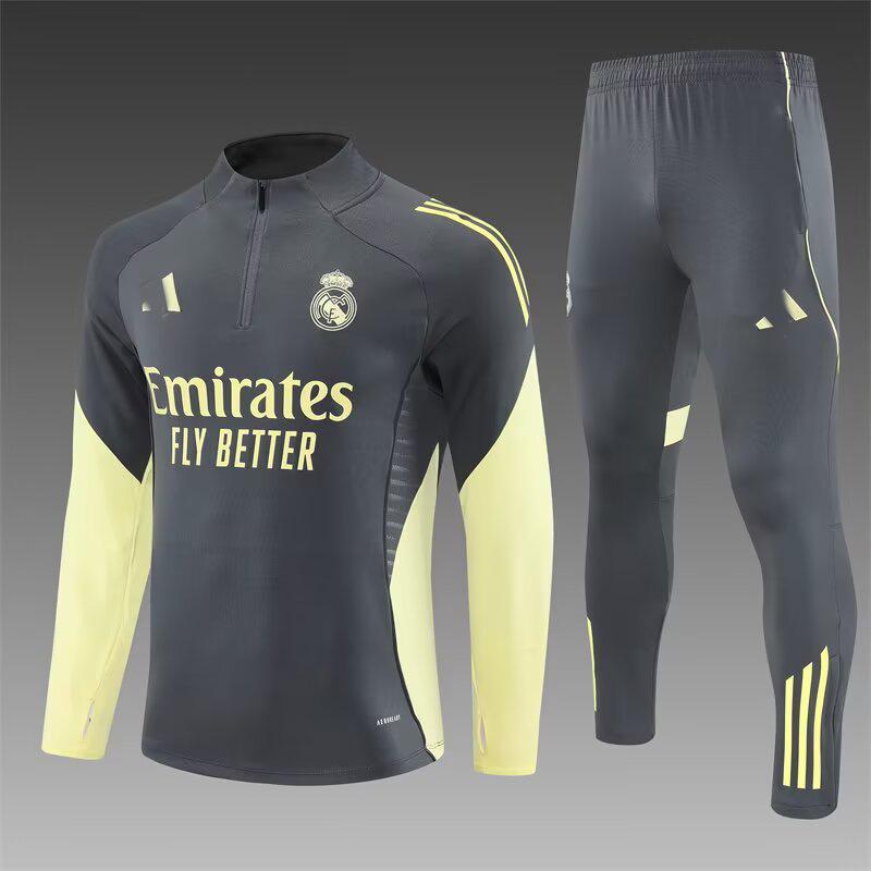 2426 Maglia Real Madrid Manica Lunga Mezza Zip Maglia da Allenamento Calcio Pre-Partita Maglia da Gara Tuta Adulto Manica Corta Bambino