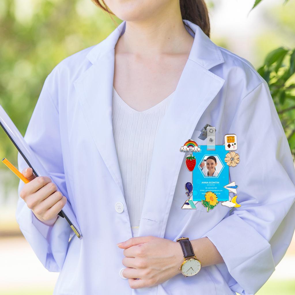 8 Pcs Badge Buddy Pin Holders With 20 Locking Pin Backs, Acrylic Badge Buddy Topper & Pin Holder For Nurse, Doctor, Student & St