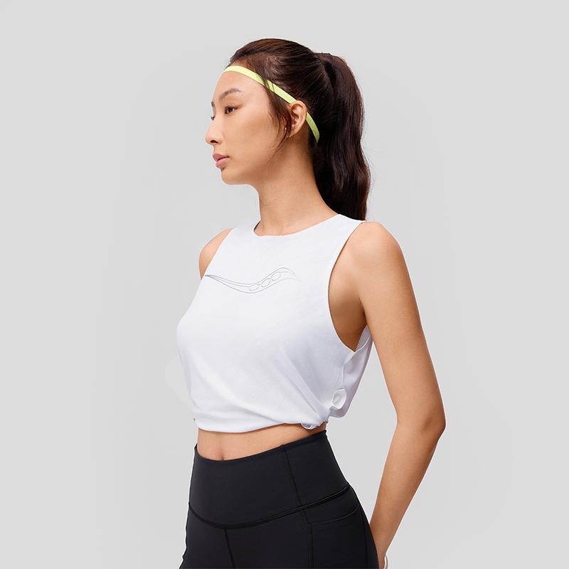 SAUCONY Logo Breathable Comfortable Knitted Round Neck Vest Women Tops Pearl-White SC1249016A-WT02