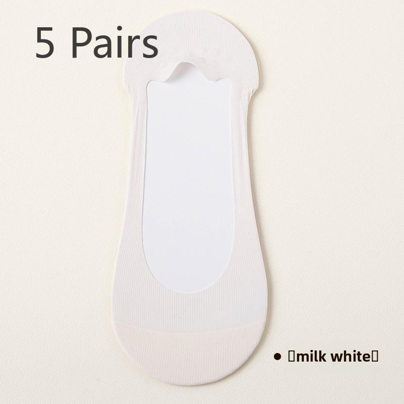 5 Pairs of Women's Summer Thin Ice Silk Cool Breathable Non Slip Boat Socks
