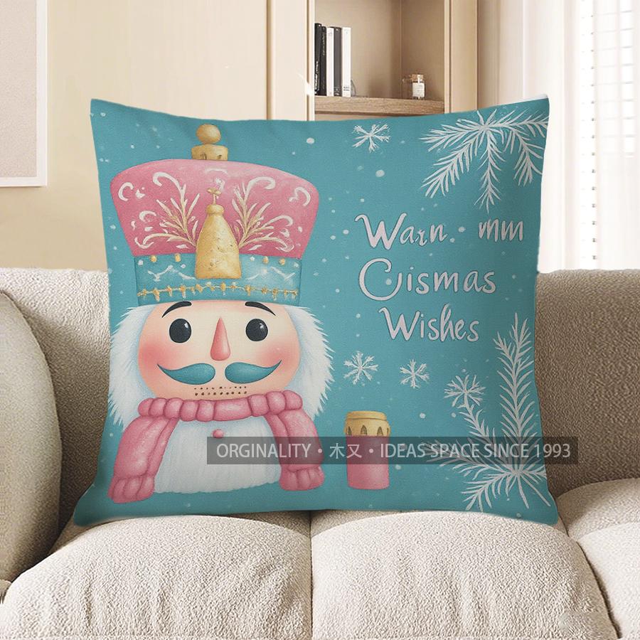 Home Decor Nutcracker With Snowflakes Winter Pillow Cover Pattern Cushion Cover Suitable For Sofa Bedroom Car Pillow Cover