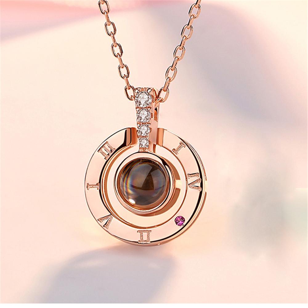 Dropshipping I LOVE YOU In 100 Languages Projection Necklace For Memory Of LOVE Choker Collier Round Shaped Drop Shipping