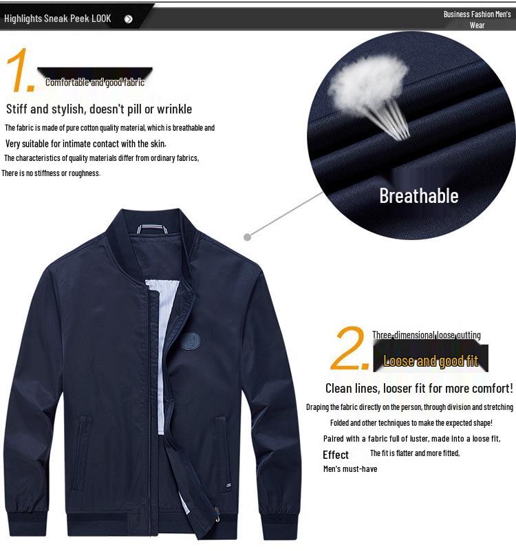 Men's Spring/Autumn Cotton Baseball Collar Jacket - Middle-Aged, Business Casual Dad's Coat