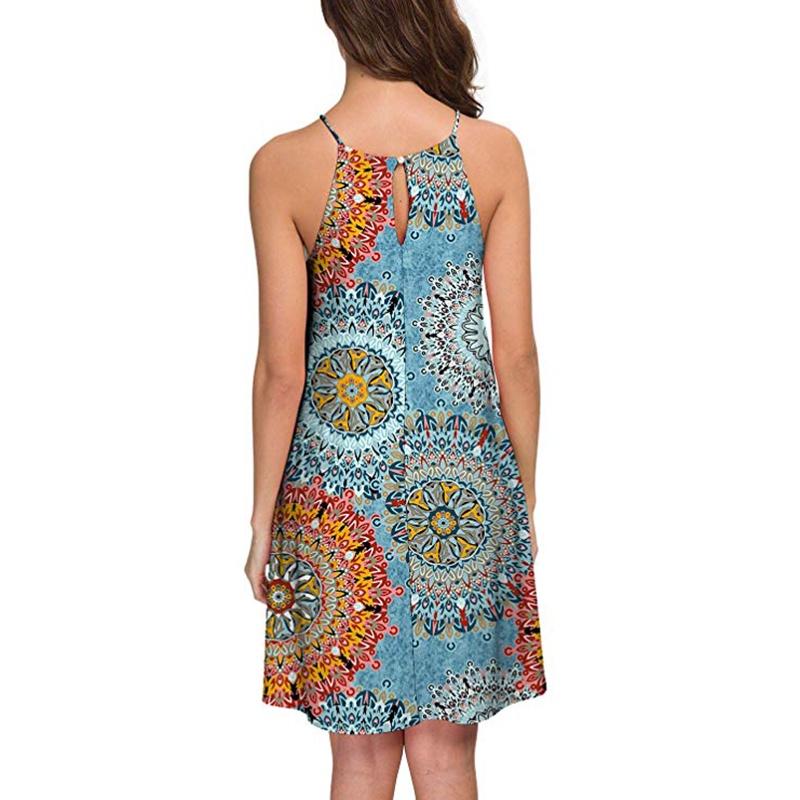 Elegant Women Fashion Splicing Color Print Hanging Neck Hem Mini Dress In Premium Quality Materials