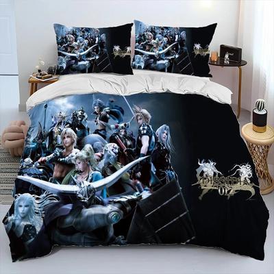 Kreskówkowy Zestaw Pościeli Kołdra z Serii Gier Final Fantasy, Poszwa na Kołdrę Zestaw do Łóżka Poszwa na Kołdrę Poszewka na Poduszkę, Zestaw Pościeli King Size Queen Size