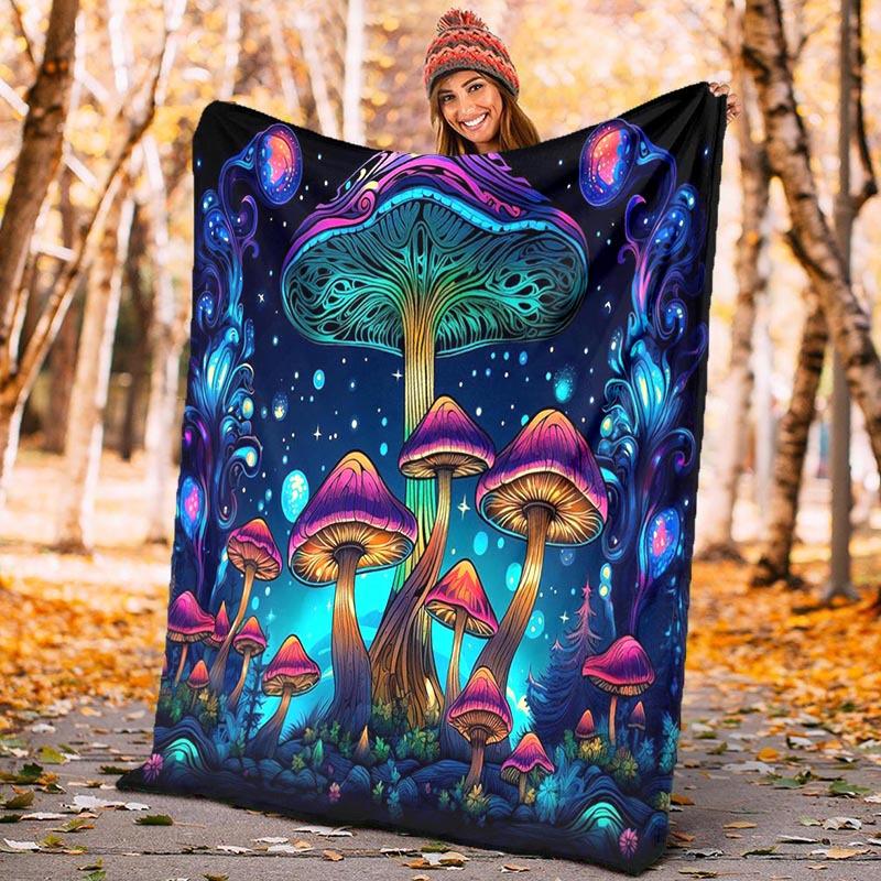 1pc Mushroom Printing Lightweight Flannel Blanket, Comfortable and Warm Blanket, for Camping Sofa Bed and Couch Office, Gift Blankets in
