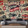 Retro Garage Car Show Tapestry American Auto Repair Wall Art for Home