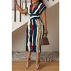Women's V-Neck Slim Fit Printed Dress - Sexy Graffiti Tie-Dye Denim Washed Pattern Dress, Stylish and Elegant Bodycon Dress,Perfect for Casual Wear