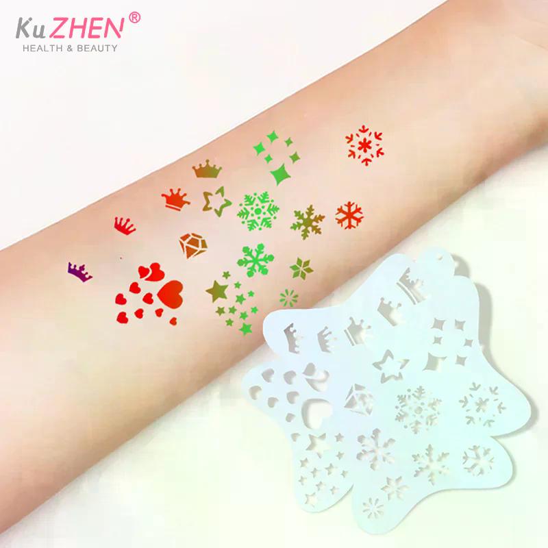8Pcs Face Painting Tattoo Stencil Set Reusable Hollowed Art Paint Stencils DIY Spray Painting Eyebrow Tattoo Template Cosplay