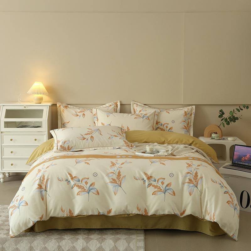 Thick Autumn Winter All Cotton Flannel 4 Piece Bed Sheet Set Home Use Pure Cotton Duvet Cover Fitted Sheet Pillowcases For Students Dormitory