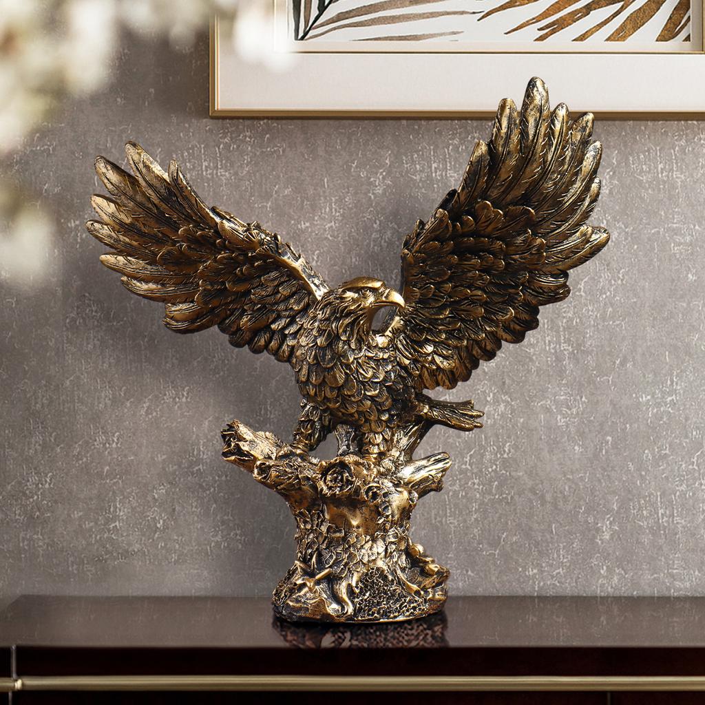 Eagle Standing on Tree Stump Statue, Resin Animal Sculpture, Home Decorative Accessories for Bedroom, Living Room, and Foyer