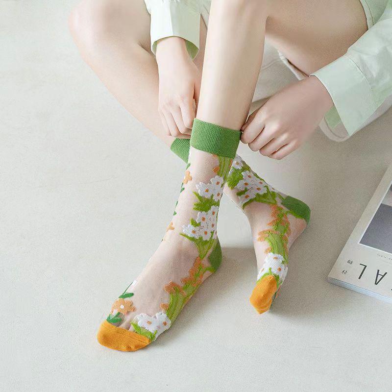Spring/Summer Women's Floral Mori Girl Thin Mid-Calf Socks - European & American Style