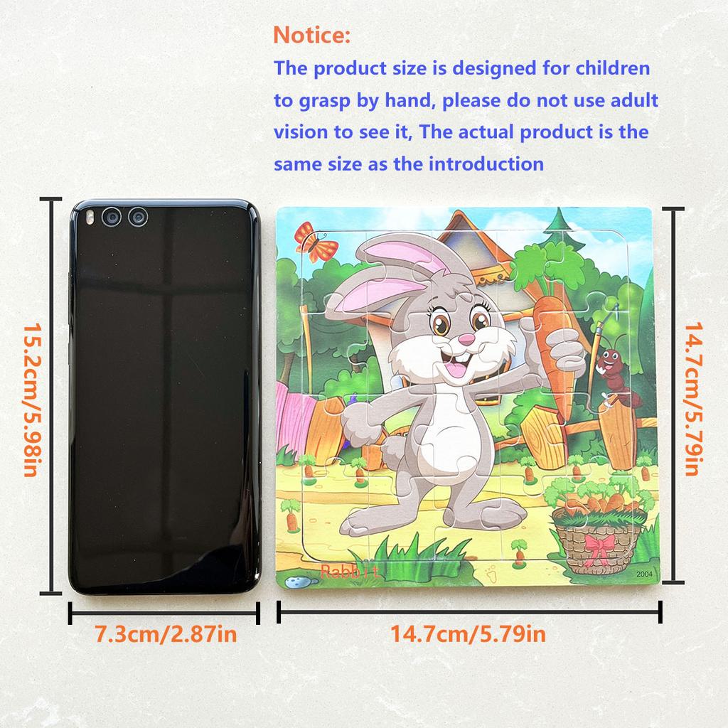 14.7cm/5.79in Wooden Jigsaw Puzzles Cartoon Animals Pattern Montessori Games Kids Educational Learning Wood Toys for Children