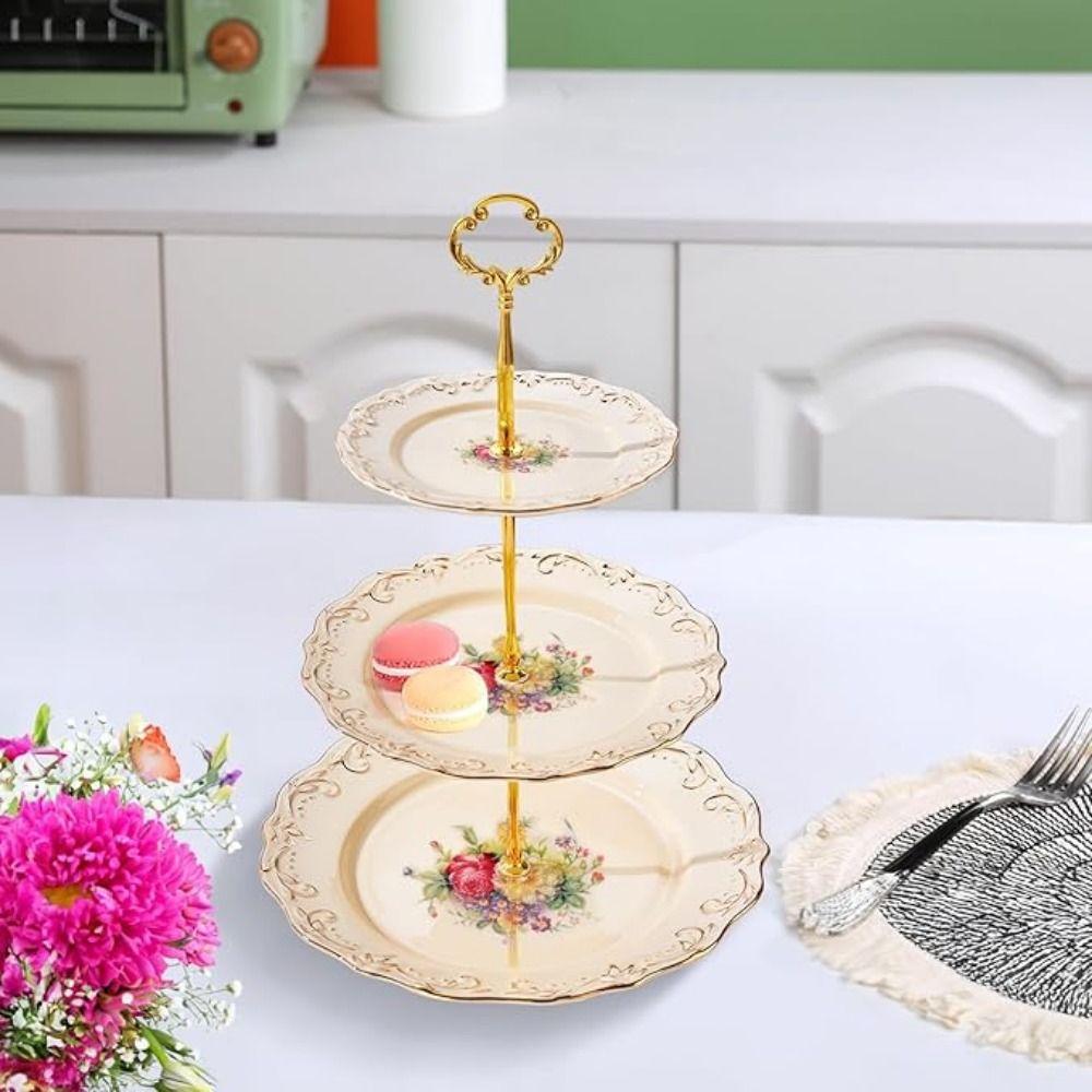 Luxury Three-tier Dim Sum Shelf Nordic Crown Cake Plate Stand Retro Cake Plate  Afternoon Tea