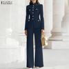 ZANZEA Women Long Sleeve Blouse and Long Pants Casual Two Piece Suit Sets