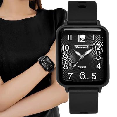 Trendy Unisex Fashion Bracelet Luxury Couple Quartz Wristwatches Simple Square Women Watches White Silicone Women Watch Black Student Female Clock