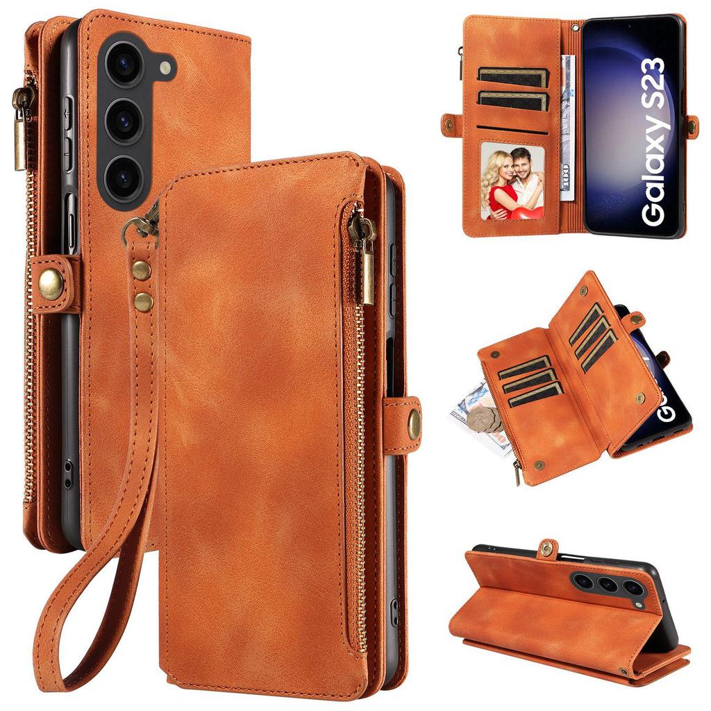 Samsung S24 Leather Case | S23 FE Zipper Wallet | S22plus Mobile Phone Case | S23Ultra Bracket Protective Cover