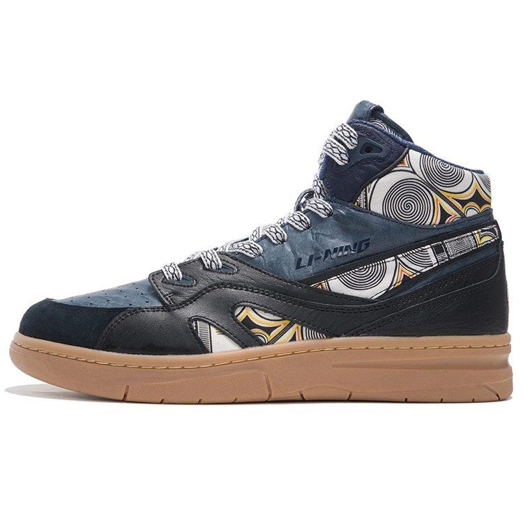 Li Ning 937 Textile, Leather Abrasion Resistant, Lightweight, And Breathable High top Skateboard Shoes Men's Black Blue AZGS043-3
