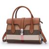 Aidrani Classic Plaid Women's Bag, Large Capacity Handbag, Canvas Patchwork Cowhide Shoulder Bag