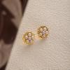 Metal Style Retro Pearl Earrings, High-End Sunflower Maple Leaf Stud Earrings, Niche Temperament Exaggerated Earrings
