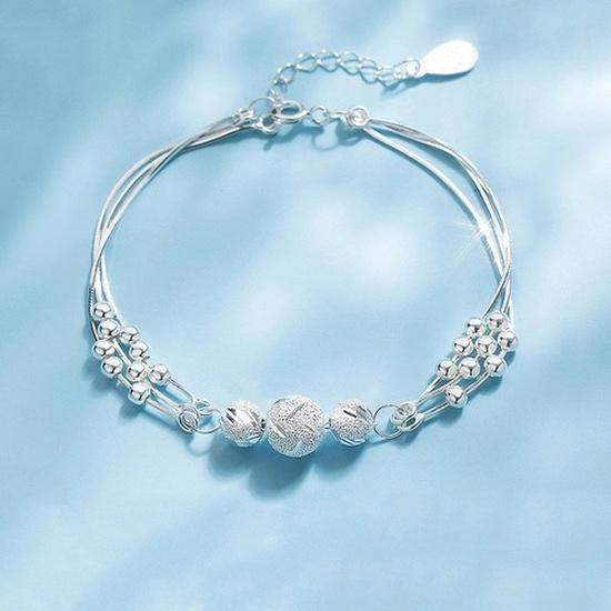 925 Sterling Silver Bead Chain Bracelets For Women Korean Sweet Double Layer Beautiful Stars Bracelets Original Jewelry Gifts