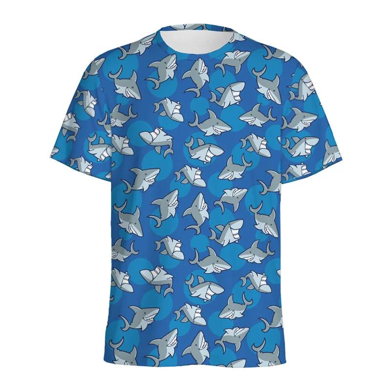 

Cute Cartoon Shark 3D Print Men s T-Shirt, Loose Short Sleeve Stylish Crew Neck Top with Ocean Animal Pattern S