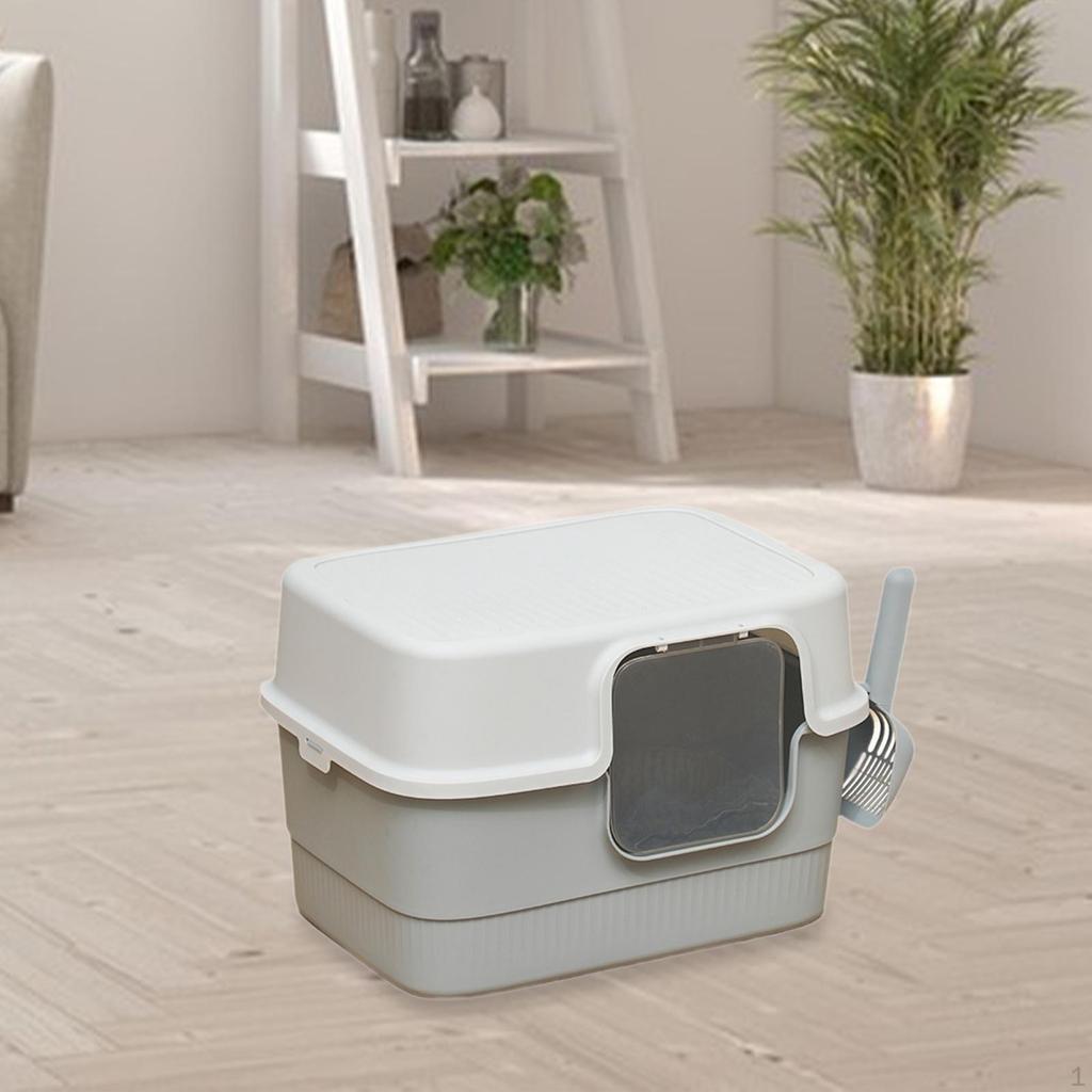 Hooded Cat Litter Box with Lid Kitty Pan Anti Splashing Low Entry Tray Enclosed