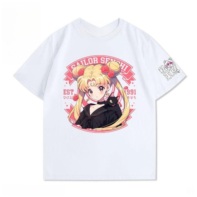 New Sailor Moon Aqua Ice Anime and Cartoon Accessories for Shortsleeved Tops Cute Couplestyle Cotton Shortsleeved Tshirts